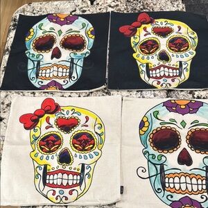 4 Piece Colorful Sugar Skull Pillow Covers